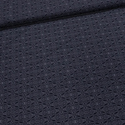 Šatovka směsová 2826 B, modrá, černý žakárový vzor, š.140cm (látka v metráži)