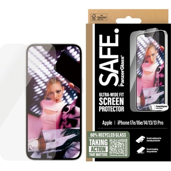 Panzer Стъклен протектор Safe за Apple iPhone 17E, iPhone 16E, 14, 13, 13 Pro, UWF, Прозрачен