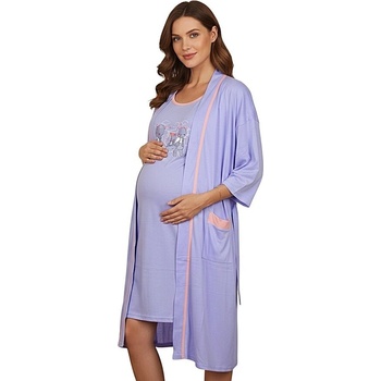 Лилав комплект за бременни халат и нощница с мечета
