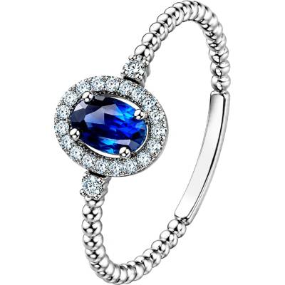 Zlaton Prsten bílé zlato s modrým safírem a diamanty N03082603562