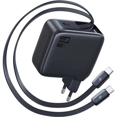 Baseus ENERCORE CJ21 мрежово зарядно устройство с Type-C конектор, 67 W, навиваем Type-C кабел, ЧЕРЕН (E0121D00)