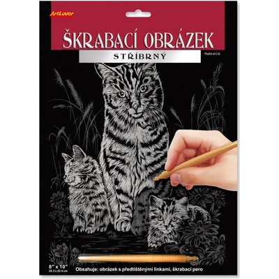 SMT Creatoys Škrabací obrázek stříbrný 20x25 cm Kočka s koťaty