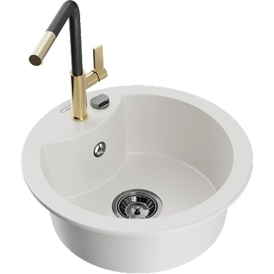 Mexen Diego гранитна мивка с 1 отделение с кухненски смесител Flora, бял - 6512-20-670401-57-B (6512-20-670401-57-B)