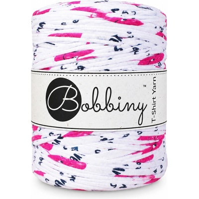 Bobbiny T-shirt yarn Bobbiny - T-shirt yarn: Bílé s růžovým abstraktním vzorem