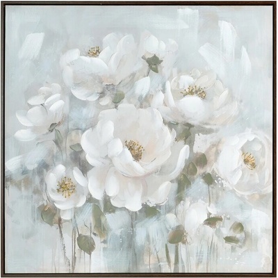 Ručne maľovaný obraz na plátne 80x80 cm v ráme – krémový