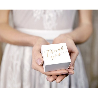 Partydeco Krabička dárková 6 x 3,5 x 5,5 cm - bílo-zlatá Thank you - 1 ks – Zboží Dáma