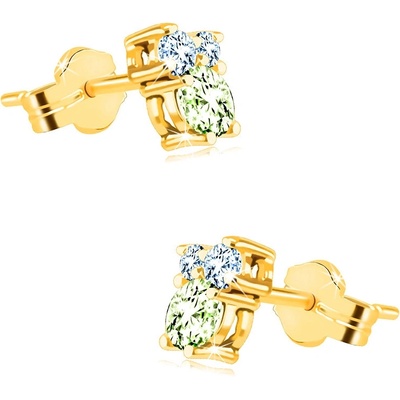 Šperky eshop náušnice ze zlata kamínky v různých velikostech olivín modrý topas S1GG45.26