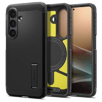 Удароустойчив, твърд кейс с MagSafe за Samsung Galaxy S26 от Spigen Tough Armor Mag - Black (8800283318708)