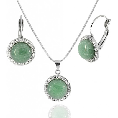 Foxette Green Aventurine & Zirconia Set šperků z chirurgické oceli JF_0160