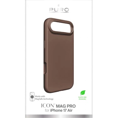 PURO Течен силиконов калъф Pure Icon Mag Pro за iPhone 17 Air, съвместим с MagSafe, със защита на камерата и алуминиеви бутони - кафяв (PUIPC1766ICONMPCHOC)