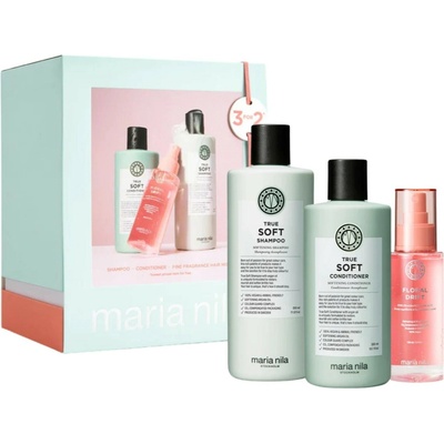 Maria Nila True Soft Holiday Box 2025 hydratační šampon 350 ml + hydratační kondicionér 300 ml + vůně do vlasů 100 ml dárková sada
