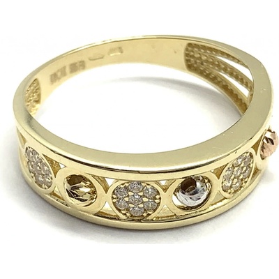 Diante Zlatý prsten s bílým kamenem 59630607