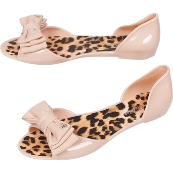 Летни силиконови обувки в бежов цвят с панделка