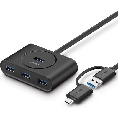 4-портов USB 3.0 хъб за компютри и лаптопи (100 см) - Ugreen USB-A & USB-C 3.0 Hub 4-port (черен) (40850)