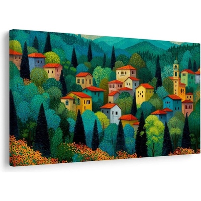 Obraz vesnice v letním lese - 120x80