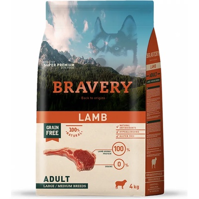 Bravery Lamb Medium & Large Breeds Adult Dog - за израснали кучета от средни и едри породи с агнешко 4 кг