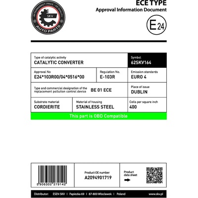 ESEN SKV Katalyzátor ESN 62SKV164