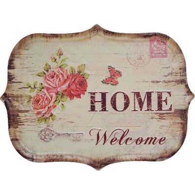 Nástěnná kovová cedule s růžemi Welcome Home - 33*25 cm - Ostatní