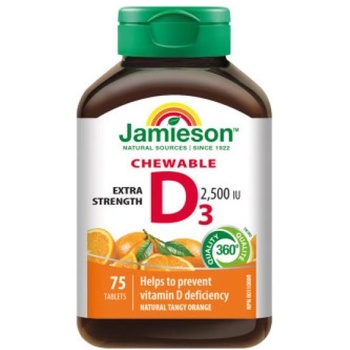 Jamieson Витамин D3 2500 IU таблетки за смучене с вкус на портокал 75табл