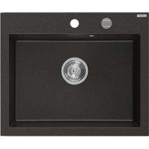 Mexen Elix гранитна мивка с 1 отделение 600 x 500 mm, черен/златен металик, хромиран сифон - 6525601005-75 (6525601005-75) Мивка за вграждане
