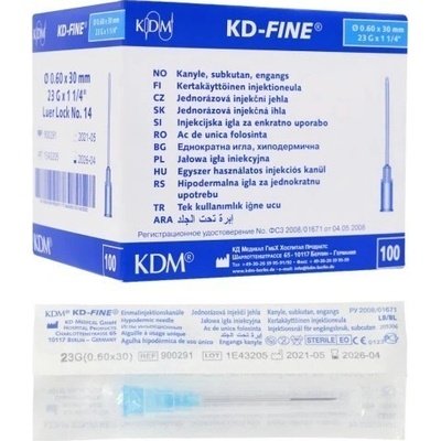 KD-FINE Injekčná ihla23 G 0,60 x 30 mm modrá 100 ks