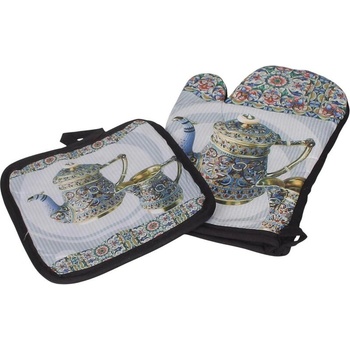 Кухненски комплект ръкавица и ръкохватка с флорален десен