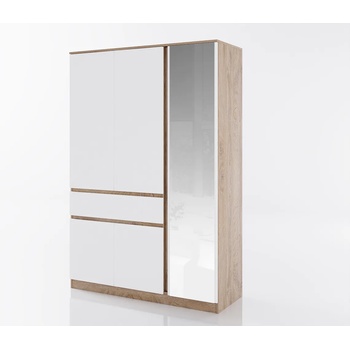Bogdan Furniture G Гардероб Мебели Богдан модел Clasic lux 933, Бяло гладко с Дъб суров, трикрилен, с огледало