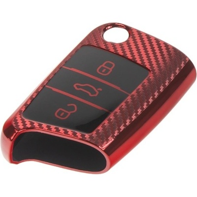 Klíčenka TPU obal pro klíč Škoda, VW, Seat, carbon červený