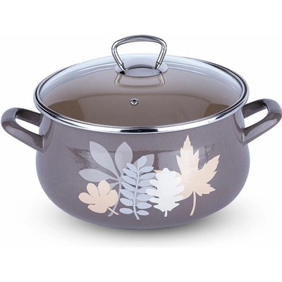 Metalac Hluboký hrnec Elegant se skleněnou poklicí lístky šedé 24 cm 6,5 l D2-24-49