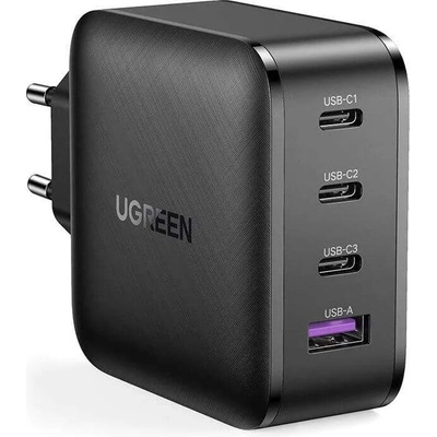 UGREEN GaN Fast Wall Charger PPS 65W - захранване за ел. мрежа за лаптопи, смартфони и таблети с USB и 3xUSB-C изходи с технология за бързо зареждане (черен)