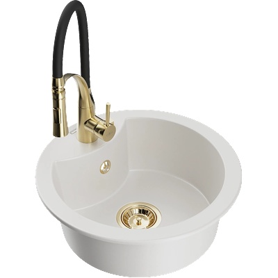 Mexen Diego гранитна кухненска мивка с 1 отделение и кухненски смесител Aster, бял - 6512-20-73450-57-G (6512-20-73450-57-G)