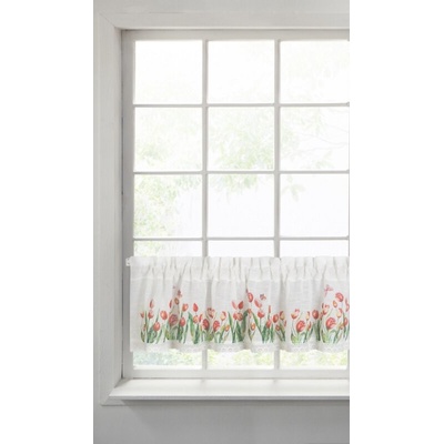 Takoy Záclonka z etamínu zdobená potiskem červených tulipánů a krajkou 150 x 30 cm-HF-390550 | 150 x 30 cm