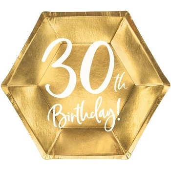 Party Deco Парти Чинии в Златно "30th Birthday", 20см - (1 пакет / 6 бр. )