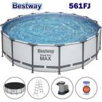 Bestway Басейн с метална конструкция, кръгъл, Bestway 561FJ Steel Pro Max, 549x132см, с филтърна помпа, стълба и покривало (561FJ Steel Pro Max)