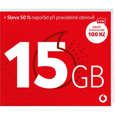Vodafone Předplacenka 15 GB +100 Kč kredit Forma SIM: eSIM