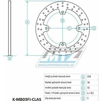 Kotouč brzdový (220/55/4D) - MBK Skyliner125 / 98-10+Skyliner150 / 98-02+Skyliner180 + Yamaha YP125 Majesty / 98-09+YP150 Majesty / 98-02+YP180 Majesty / 03-06 K-MB03FI-CLAS – Hledejceny.cz