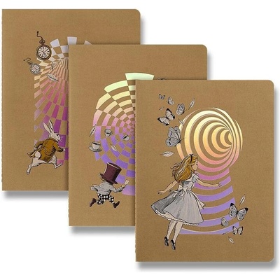 Moleskine Sešity Cahier Alice in Wonderland B5 linkované 3 ks hnědý