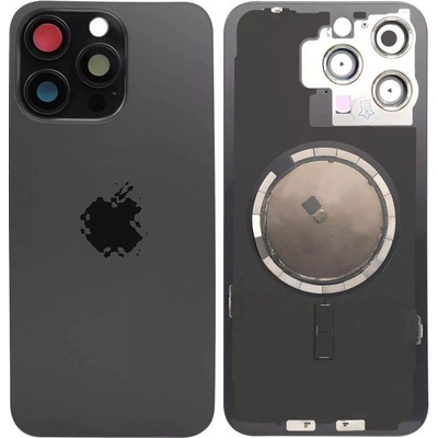 Kryt Apple iPhone 15 Pro Max Sklo Zadního Housingu + Sklíčko Kamery + Kovová Destička + Magsafe Magnet černý