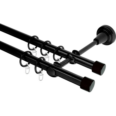 OK-GarnýžeCZ Garnýž kovová dvouřadá 19mm Pullo černá 410 cm do stěny / kroužky s háčkem