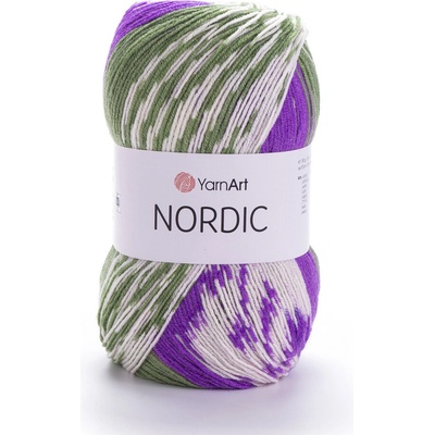 Yarn Art příze Nordic 666 zelená, fialová a krémová