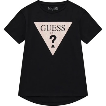 GUESS Свободна черна тениска с къс ръкав за момиче с контрастно лого Guess
