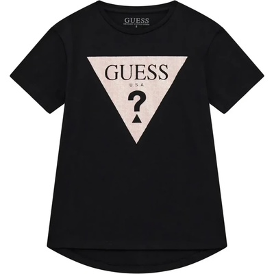 GUESS Свободна черна тениска с къс ръкав за момиче с контрастно лого Guess