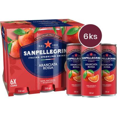 Sanpellegrino Aranciata Rossa (pomeranč červený), v plechovce 6 x 0,33l