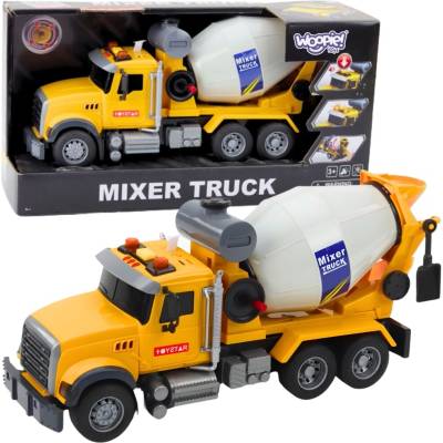 Lean Toys Míchačka na beton s rotujícím bubnem světla zvuky žlutá
