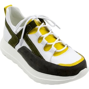 Image 1 of Български обувки Дамски маратонки естествена кожа комбинация жълт , бял и зелен цвят 225whitegrey