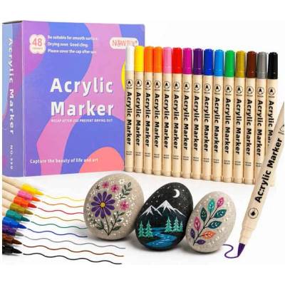Akrylové fixky na textil, fixky na kamene, vodoodolné fixky, fixky pre domácich majstrov, 48 ks