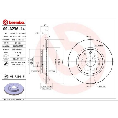 BREMBO Brzdový kotúč vetraný Ø280mm 09.A296.11