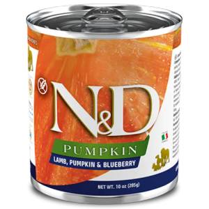 Farmina N&D Pumpkin Dog Lamb, Pumpkin & Blueberry ADULT GRAIN FREE - консерва за пораснали кучета над 1 година, с агнешко, тиква и боровинки БЕЗ ЗЪРНО, 285 гр Италия PND285014
