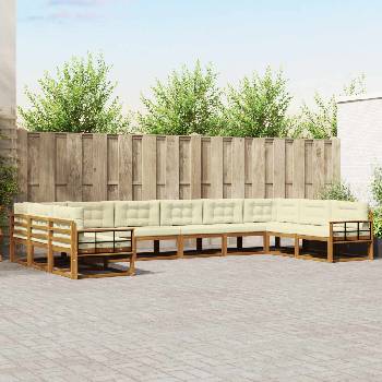 vidaXL Комплект дивани за открито 10 pcs Натурален и Крема (3368248)