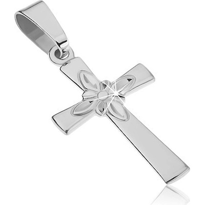 Šperky eshop Stříbrný přívěsek 925 hladký kříž s ozdobným květem uprostřed C27.19